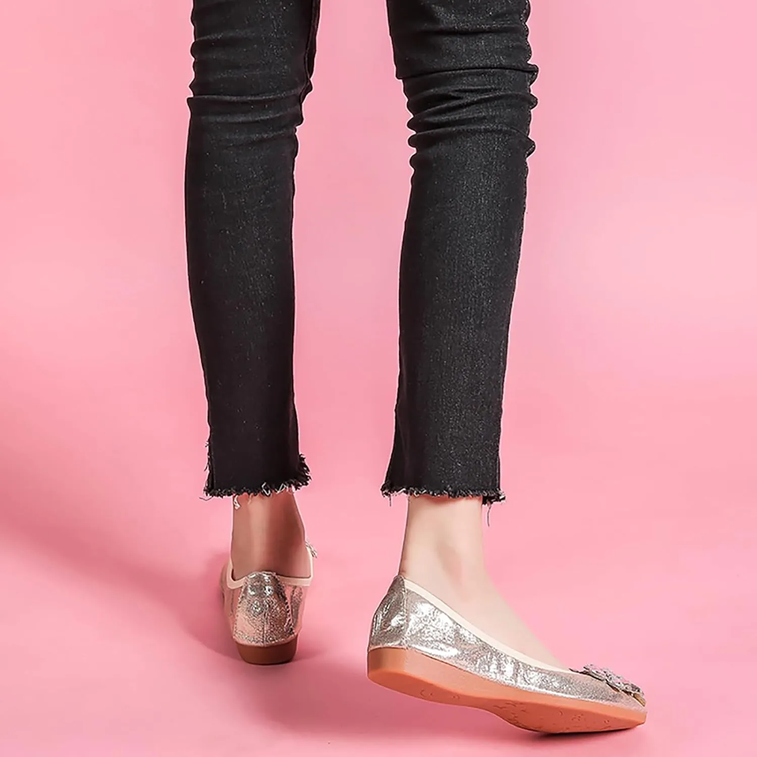 Women Ballet Flats Bling Cute Rhinestone Wedding Ballerina Shoes Foldable Sparkly Comfort Slip on Flat Shoes