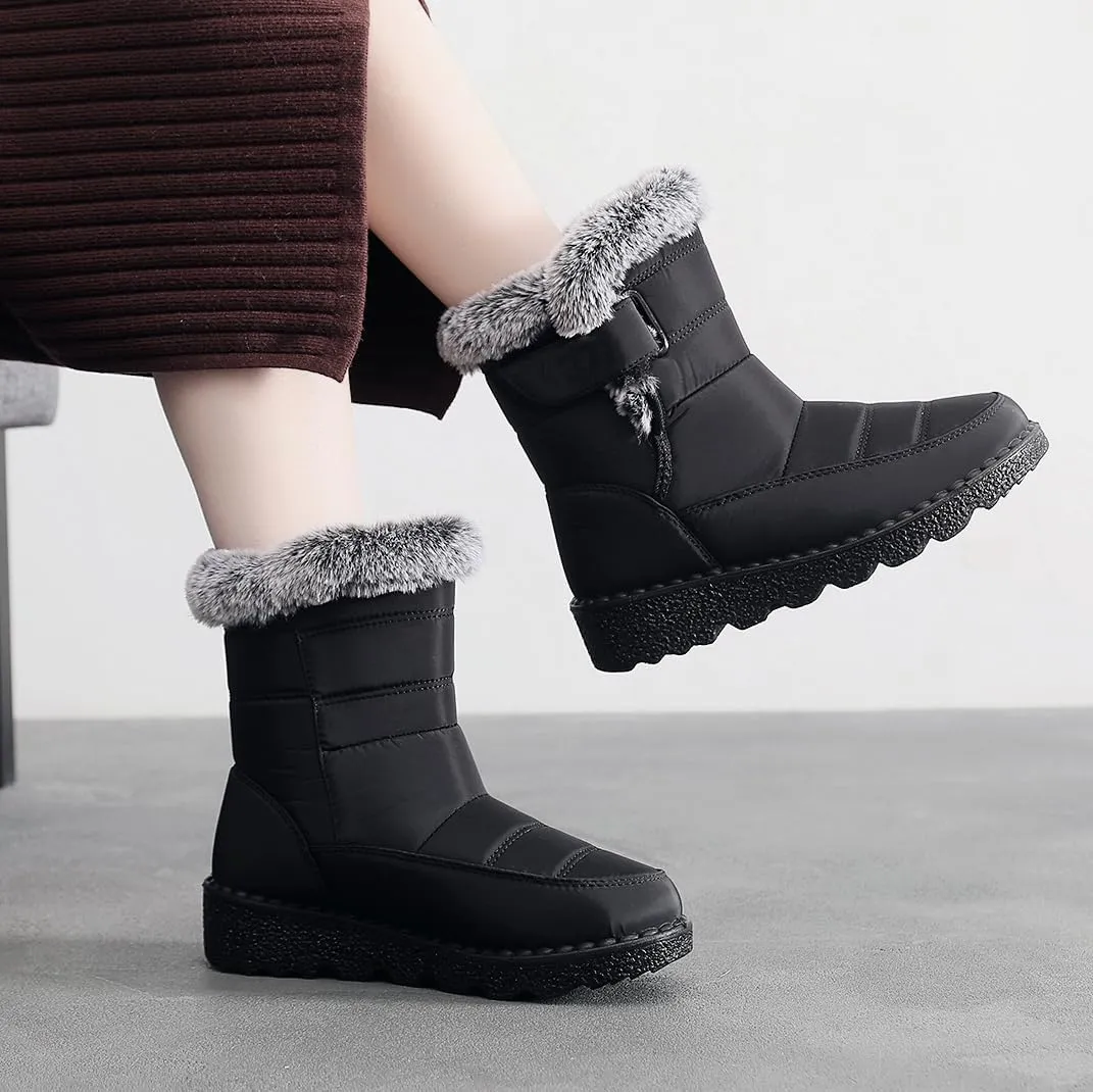 Women Men Lightweight Snow Boots Winter Anti-Slip Ankle Booties Waterproof Slip On Warm Fur Lined Sneaker