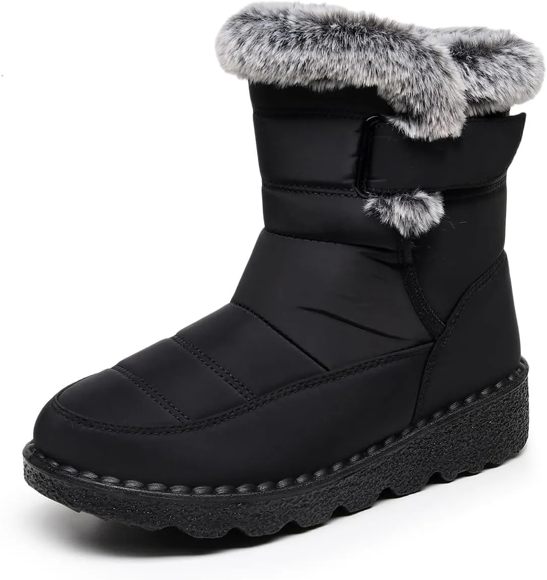 Women Men Lightweight Snow Boots Winter Anti-Slip Ankle Booties Waterproof Slip On Warm Fur Lined Sneaker