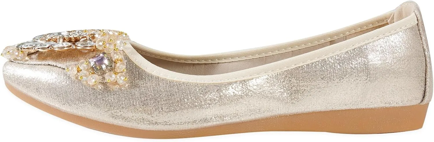 Women's Ballet Flats Rhinestones Wedding Ballerina Shoes Foldable Sparkly Comfort Slip on Flat Shoes