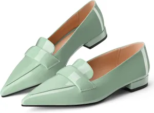 Women's Closed Pointed Toe Penny Loafers Shoes Black Patent Leather Comfortable Slip On Work Business Dressy Classic Flats Shoes