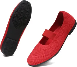 Women’s Flats Shoes Knit Mary Jane Ballet Flat Comfort Walking Dressy Work Office Ballerina Slip-on Shoes with Strap
