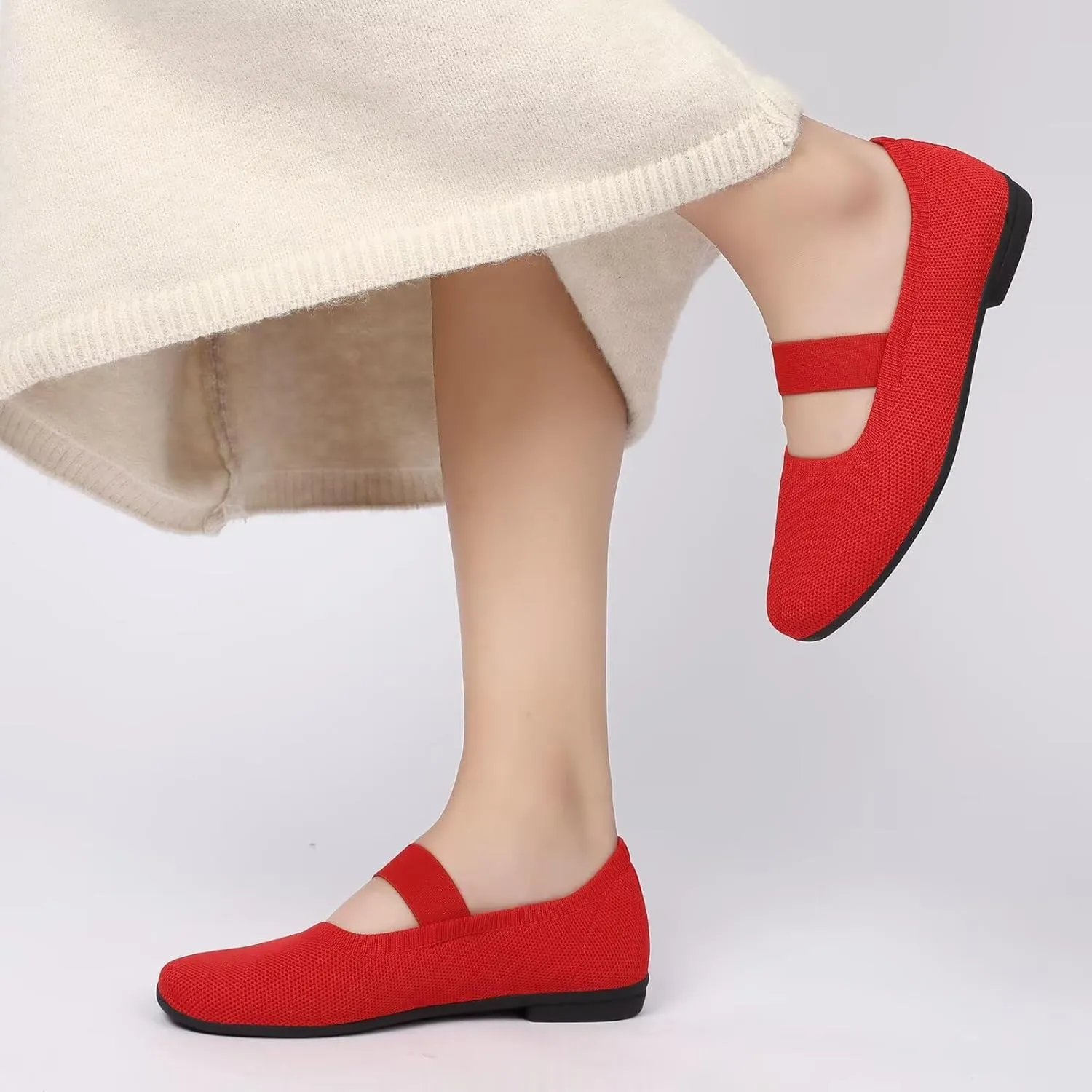 Women’s Flats Shoes Knit Mary Jane Ballet Flat Comfort Walking Dressy Work Office Ballerina Slip-on Shoes with Strap