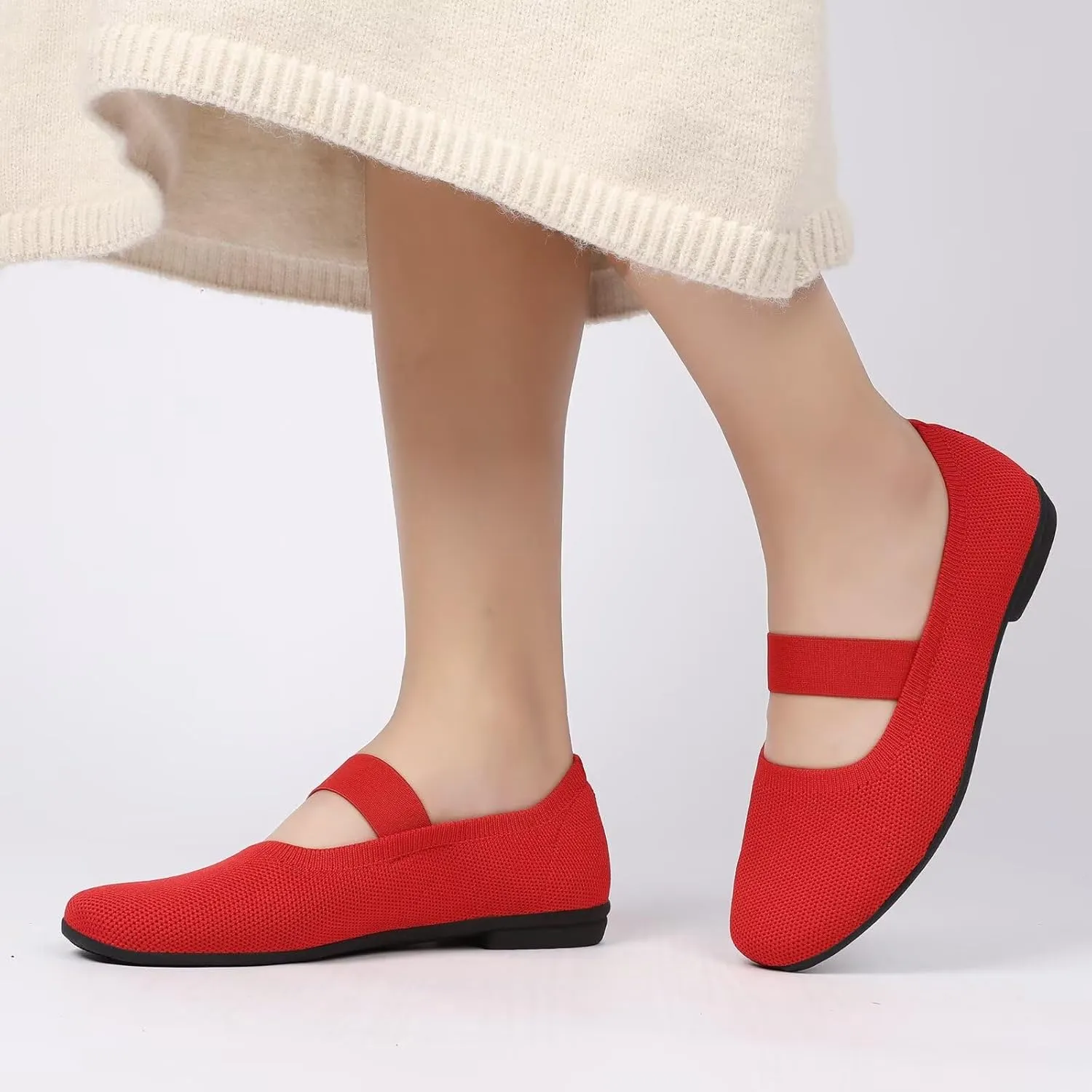 Women’s Flats Shoes Knit Mary Jane Ballet Flat Comfort Walking Dressy Work Office Ballerina Slip-on Shoes with Strap