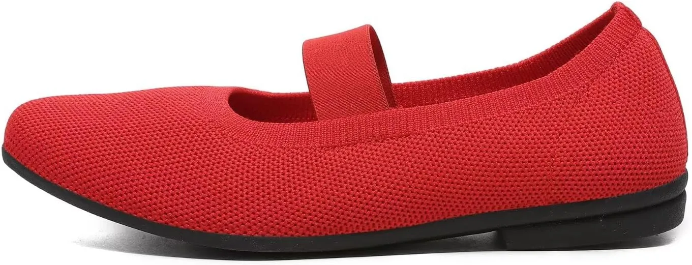 Women’s Flats Shoes Knit Mary Jane Ballet Flat Comfort Walking Dressy Work Office Ballerina Slip-on Shoes with Strap