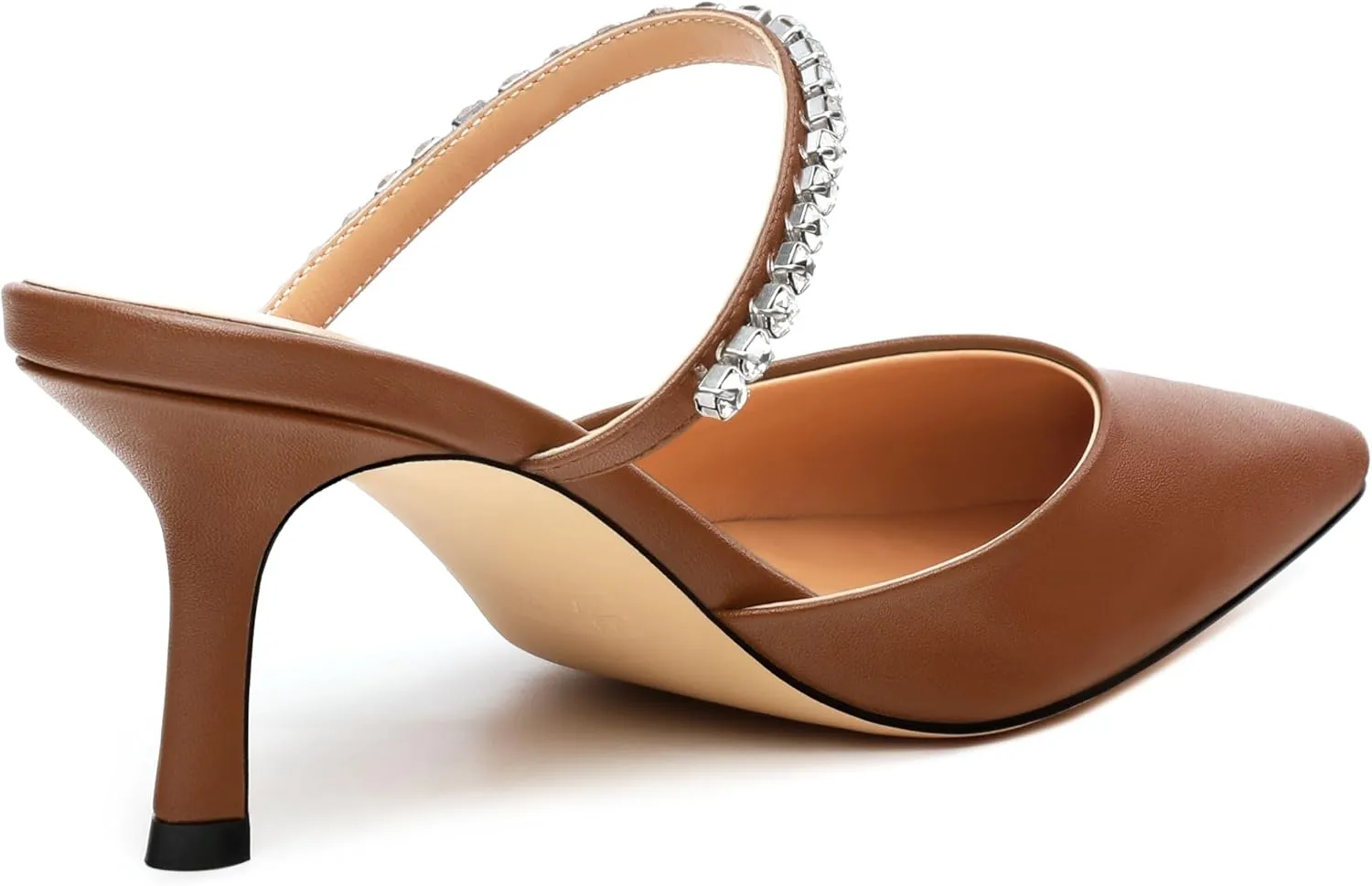Women's Heeled Mules Rhinestone Strap Pointed Toe Pumps Stiletto Mid Heels Slip On Wedding Party Sandals for Women 2.5 Inch