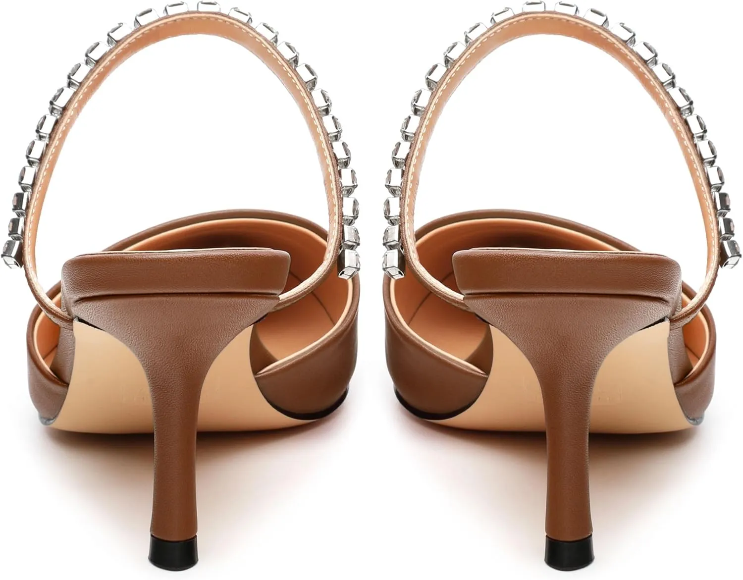 Women's Heeled Mules Rhinestone Strap Pointed Toe Pumps Stiletto Mid Heels Slip On Wedding Party Sandals for Women 2.5 Inch
