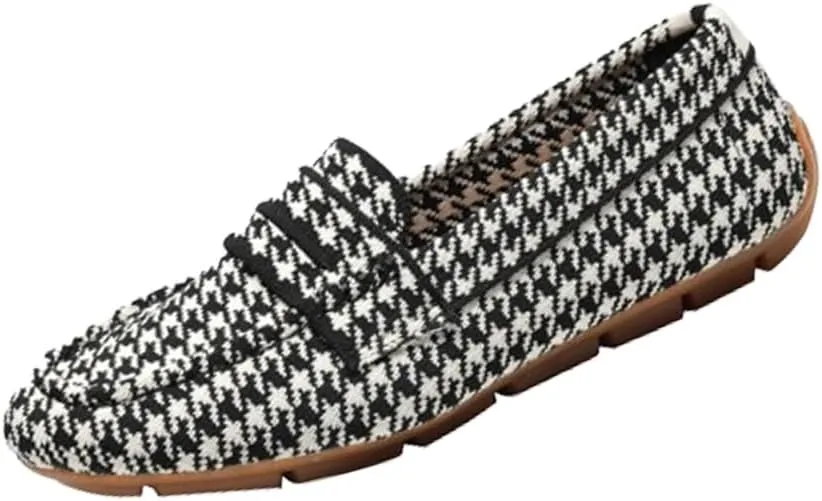Women’s Lightweight Knit Loafers Driving Loafer, Slip On Flat Boat Shoes Flat Bottom Breathable Loafer Shoes