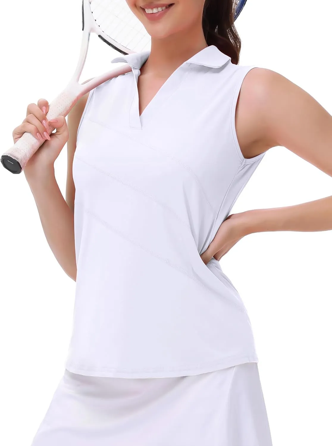 Womens Sleeveless Golf Polo Shirts Collared V Neck Tank Tops Moisture Wicking Tennis Workout Clothes Quick Dry