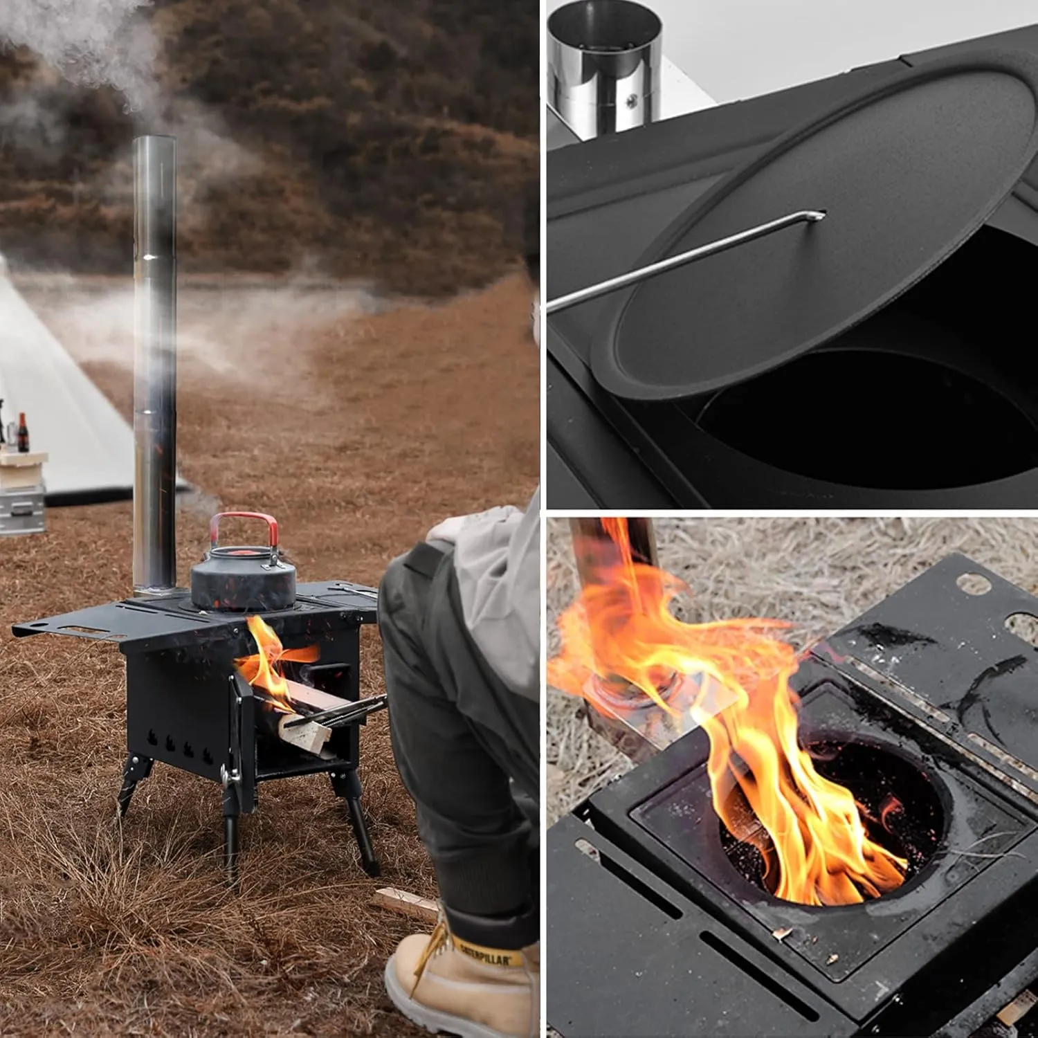 Wood Burning Stove Portable Foldable,Tent Camping Stove Stainless Steel, Small Heating Burner Stove for Outdoor Cooking, Heating, Emergency Preparedness