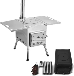 Wood Burning Stove Portable Foldable,Tent Camping Stove Stainless Steel, Small Heating Burner Stove for Outdoor Cooking, Heating, Emergency Preparedness