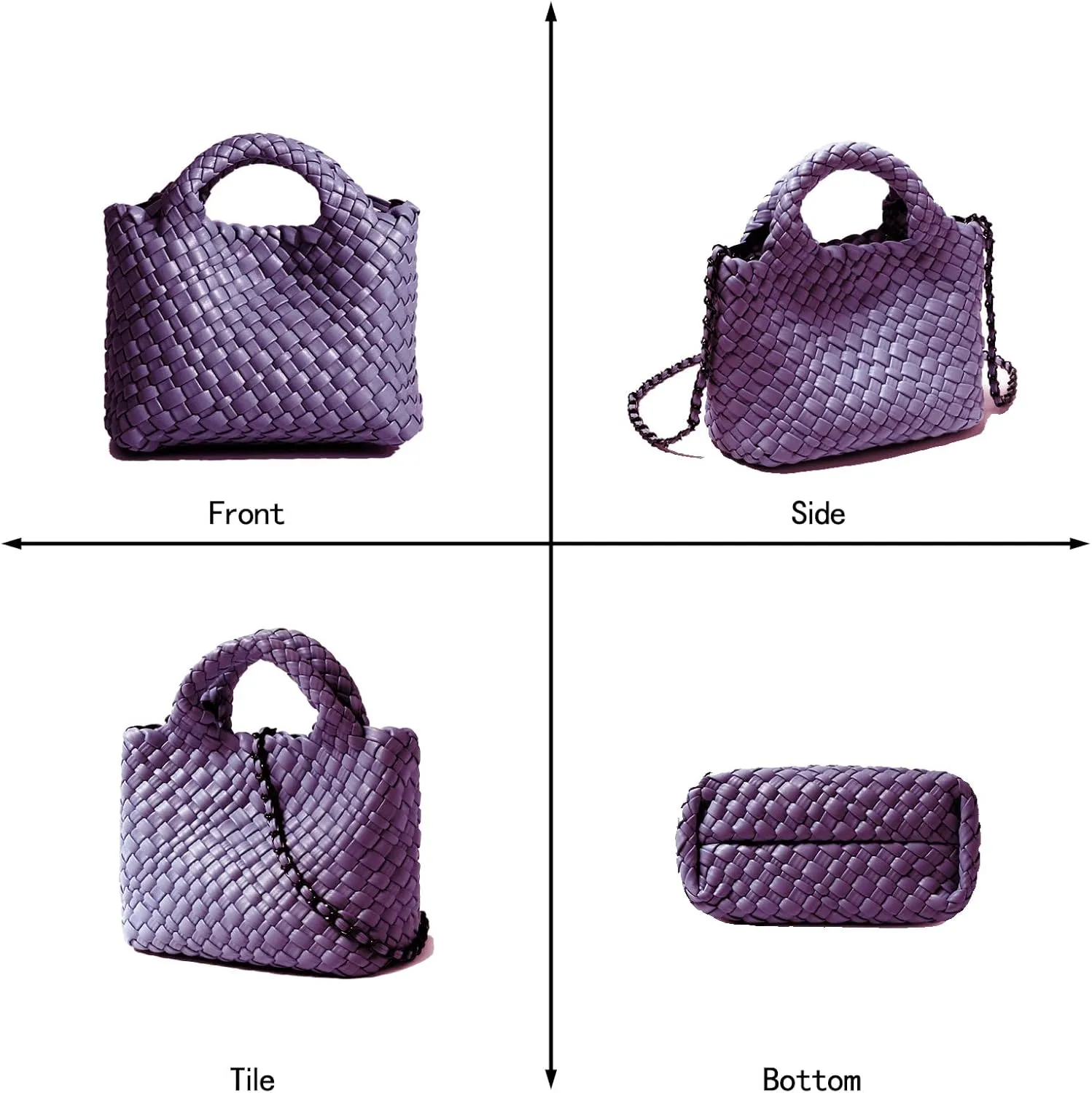Woven Tote Bag for Women with Coin Purse, Foldable Chain Small Crossbody Handbags, Fashion Shoulder Bag, Hobo Satchel