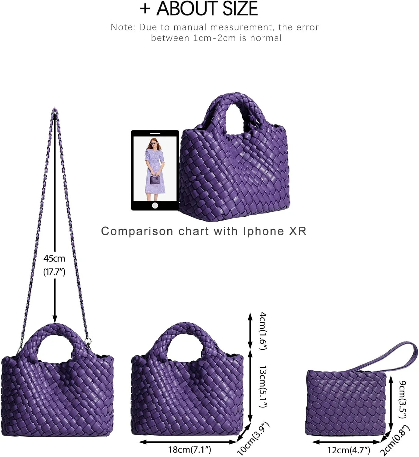Woven Tote Bag for Women with Coin Purse, Foldable Chain Small Crossbody Handbags, Fashion Shoulder Bag, Hobo Satchel