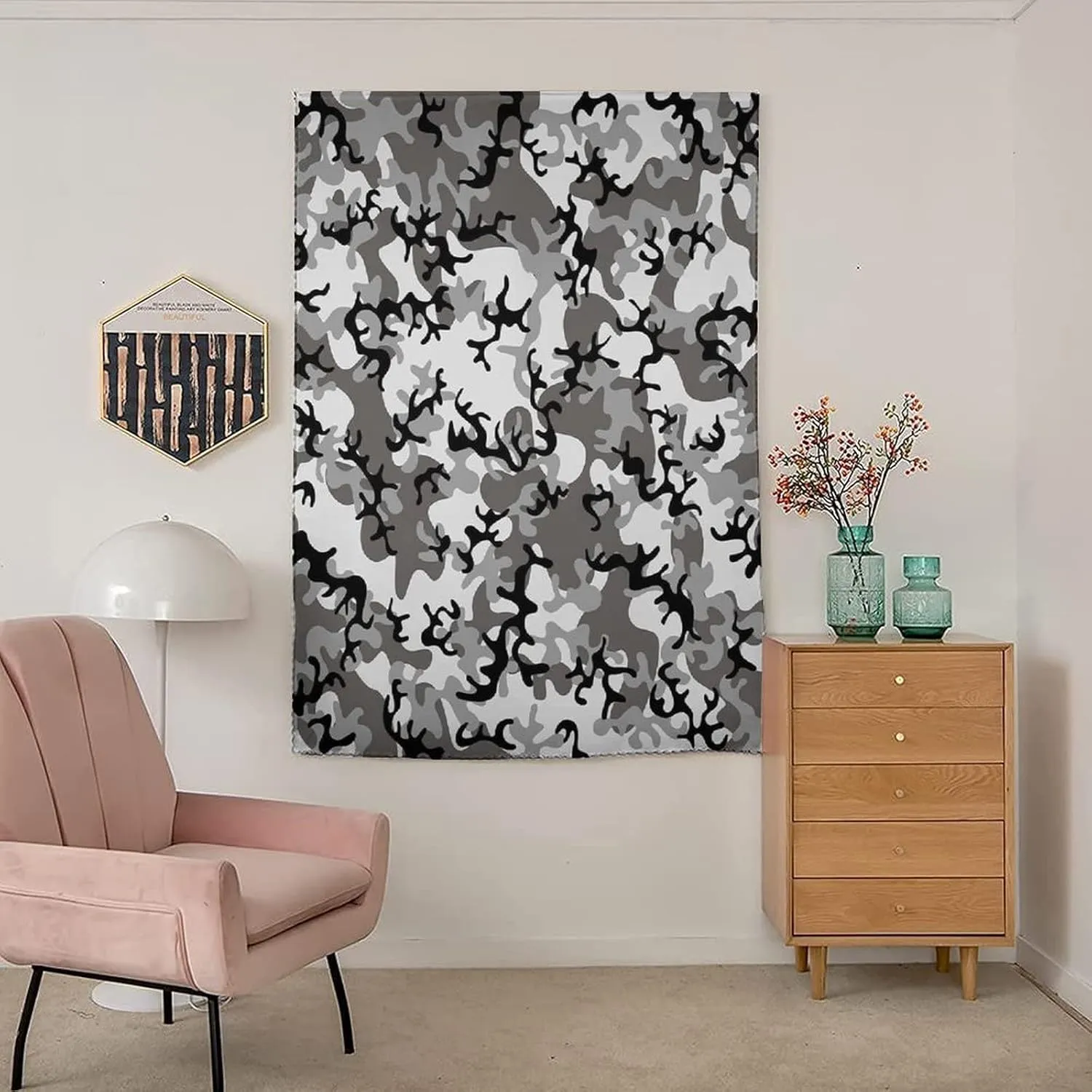 XISUNYA Anywhere Portable Blackout Curtain, Camo Door Window Curtains, Battledress Concept Concealment Artifice Hiding Force Uniform Print Thermal Lnsulated Room Darkening Small Drapes,26W x40L Inch