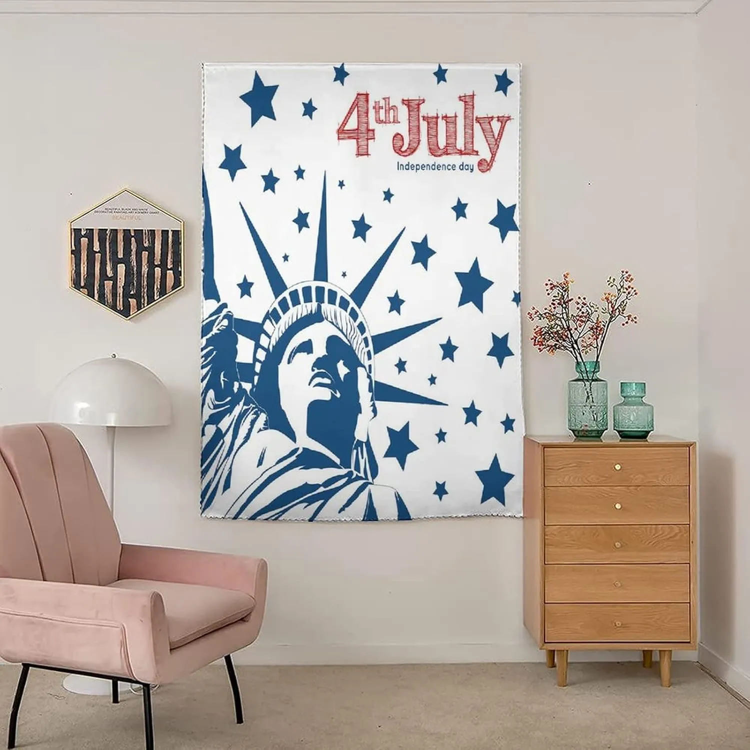 XISUNYA Autohesion Curtains, 4th of July Decor Window Curtain Panel, Murky Old American Flag with Stars Art Print Bedroom Blackout Curtains,26W x40L Inch, for Bathroom Living Room Bedroom