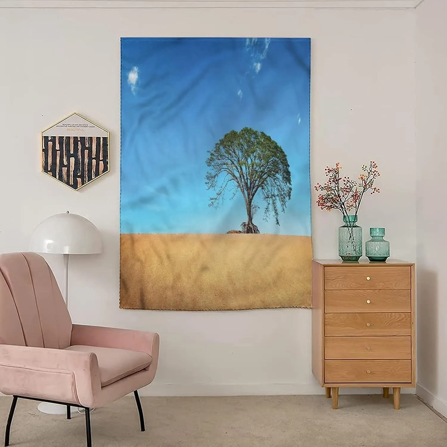 XISUNYA Travel Windows Blackout Curtain, Tree Curtain Shades, Desert Summer Solitude Print Adjustable Temporary Blackout Shades,59W x84L Inches, for Bathroom Living Room Bedroom