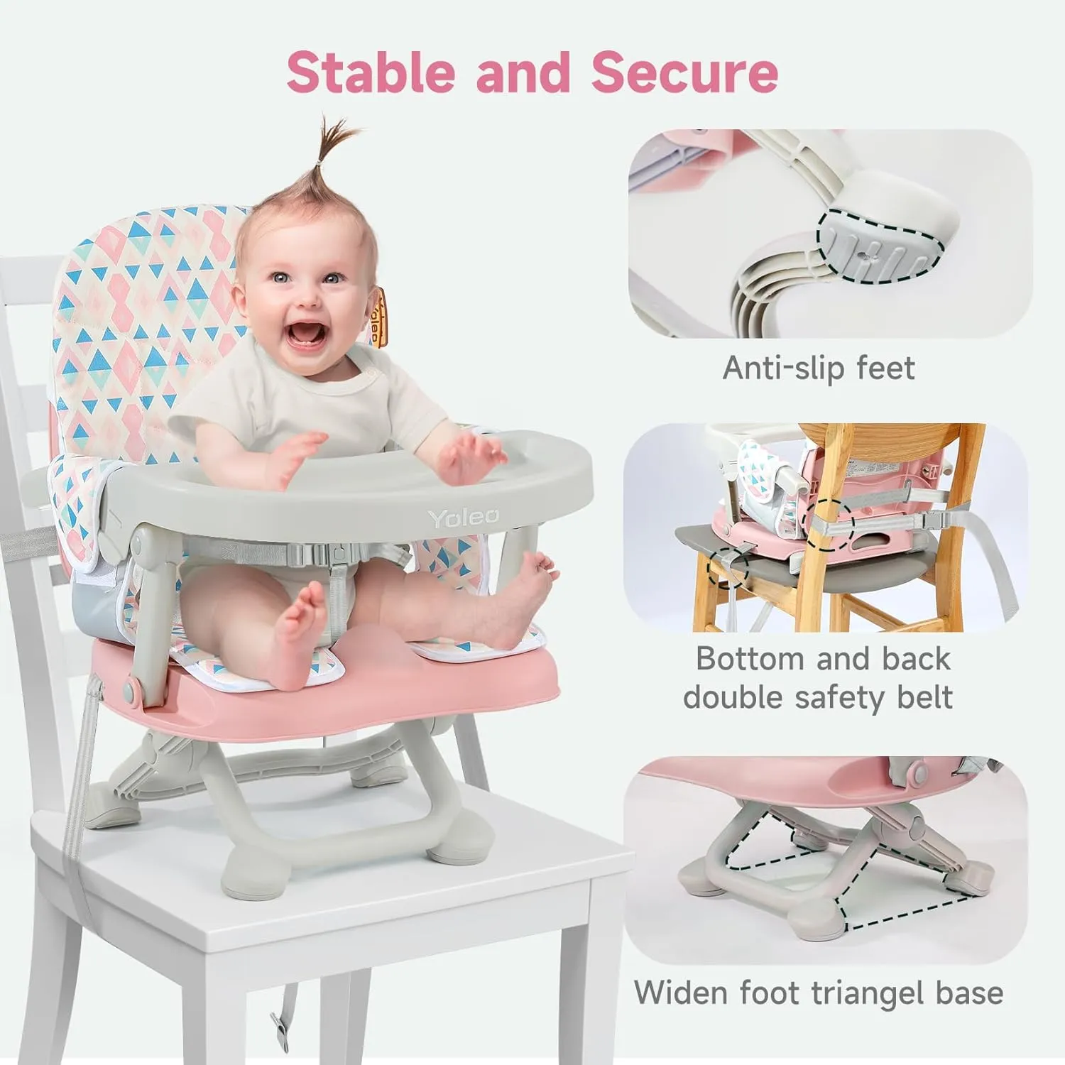 YOLEO Baby High Chair Booster Seat for Dining Table, Adjustable Height Travel Foldable High Chairs with Tray