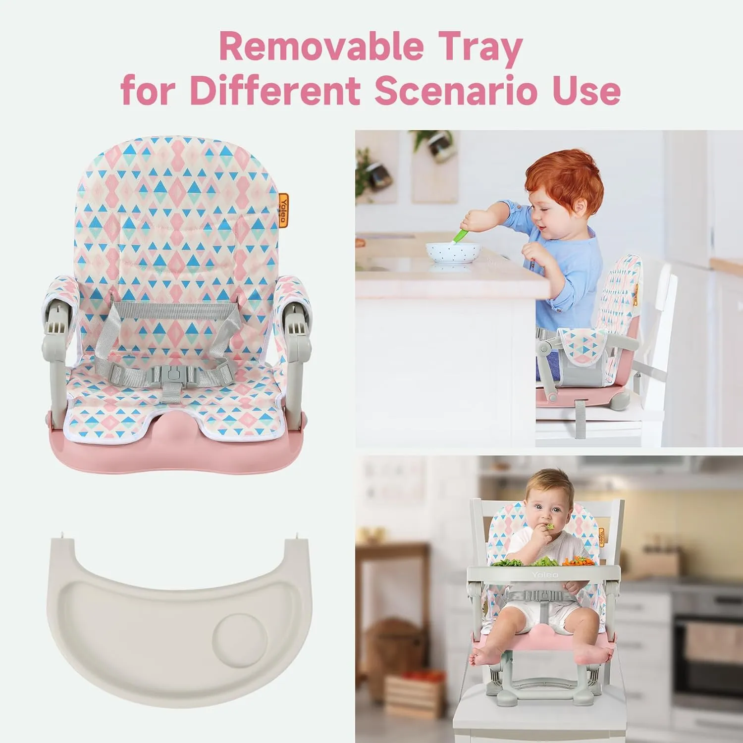 YOLEO Baby High Chair Booster Seat for Dining Table, Adjustable Height Travel Foldable High Chairs with Tray