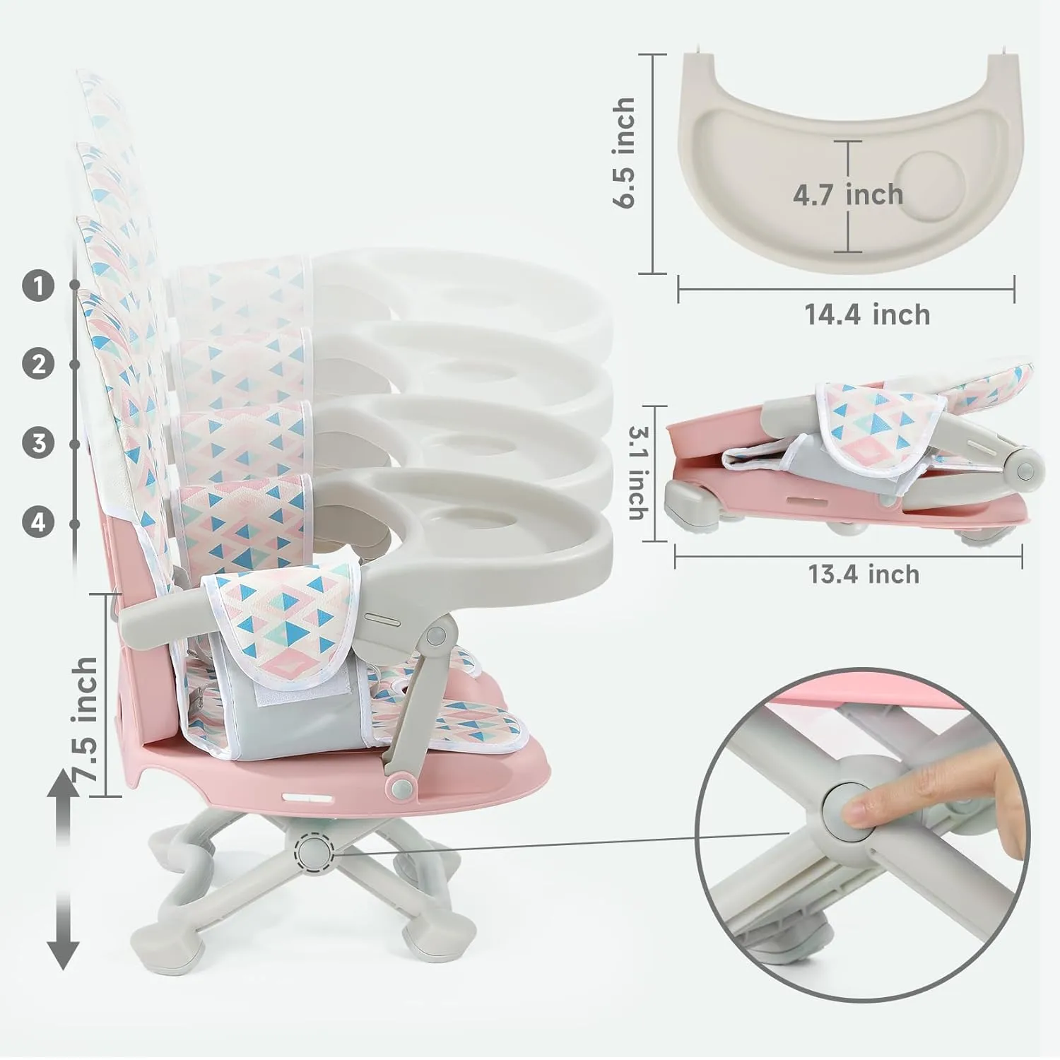 YOLEO Baby High Chair Booster Seat for Dining Table, Adjustable Height Travel Foldable High Chairs with Tray