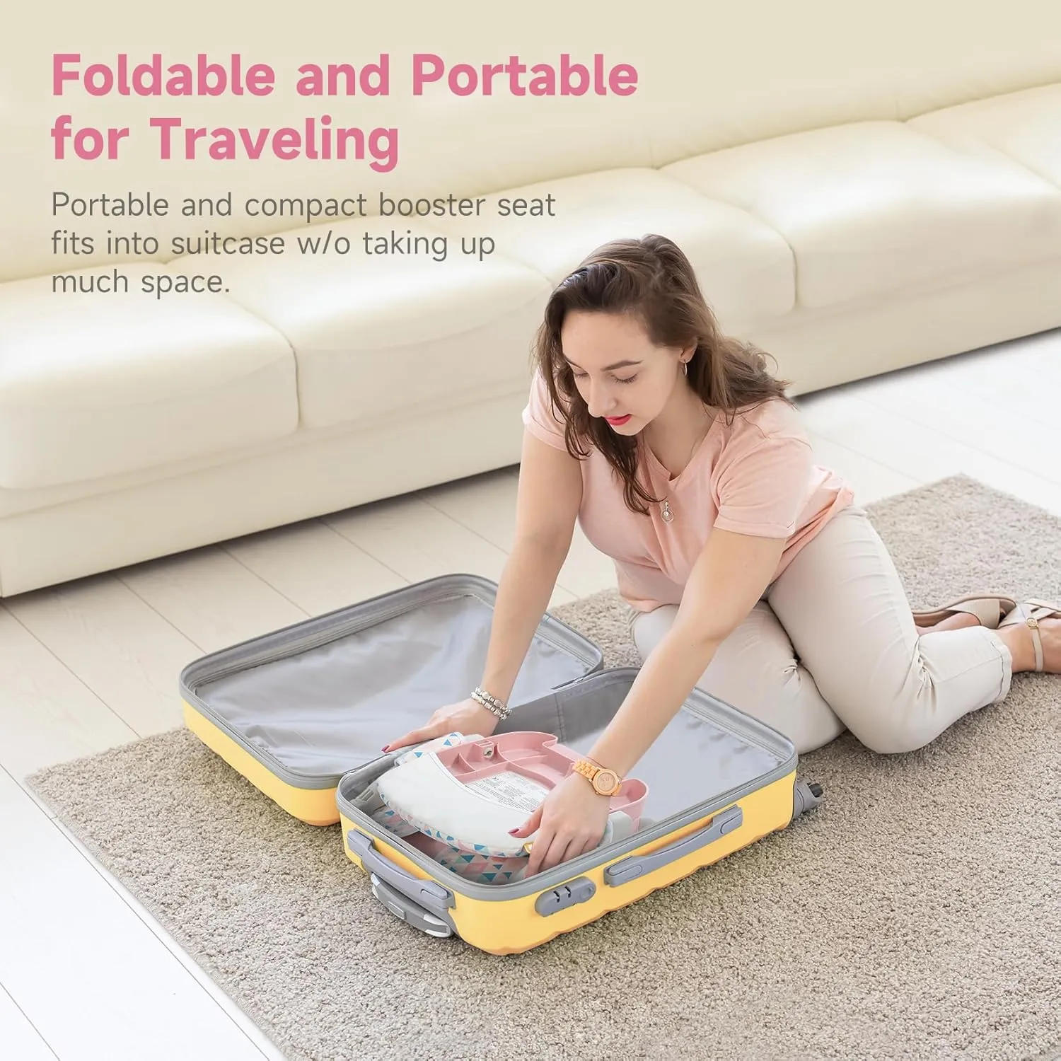 YOLEO Baby High Chair Booster Seat for Dining Table, Adjustable Height Travel Foldable High Chairs with Tray