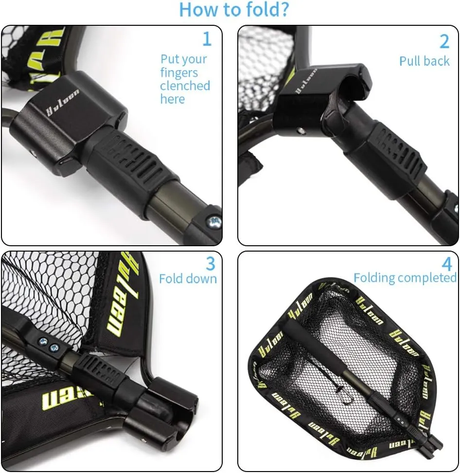 YVLEEN Floating Fishing Net - Folding Fishing Landing Net with Rubber Coating Mesh for Easy Fish Catch and Release, Fishing Net for Freshwater and Saltwater