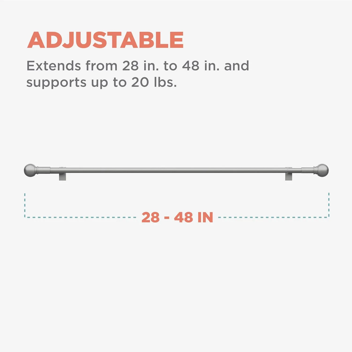 Zenna Home Tension Curtain Rod, No Drill Adjustable Window Curtain Rod with Decorative Round Finials, Easy Install Telescoping Rod, 28 - 48 Inches, Brushed Nickel