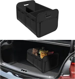 Ziciner Car Trunk Organizer, Collapsible Multi Compartment Car Organizer with Reinforced Handles, Foldable & Waterproof Oxford Polyester Car Storage Organizer, Universal Car Accessories (Black)